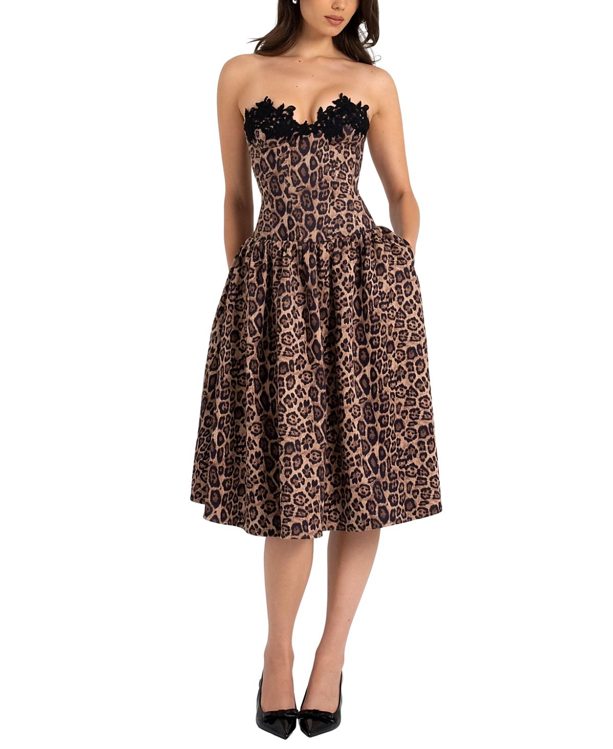 Miss Circle Uchenna Cheetah Print Stretchy Strapless Midi Dress