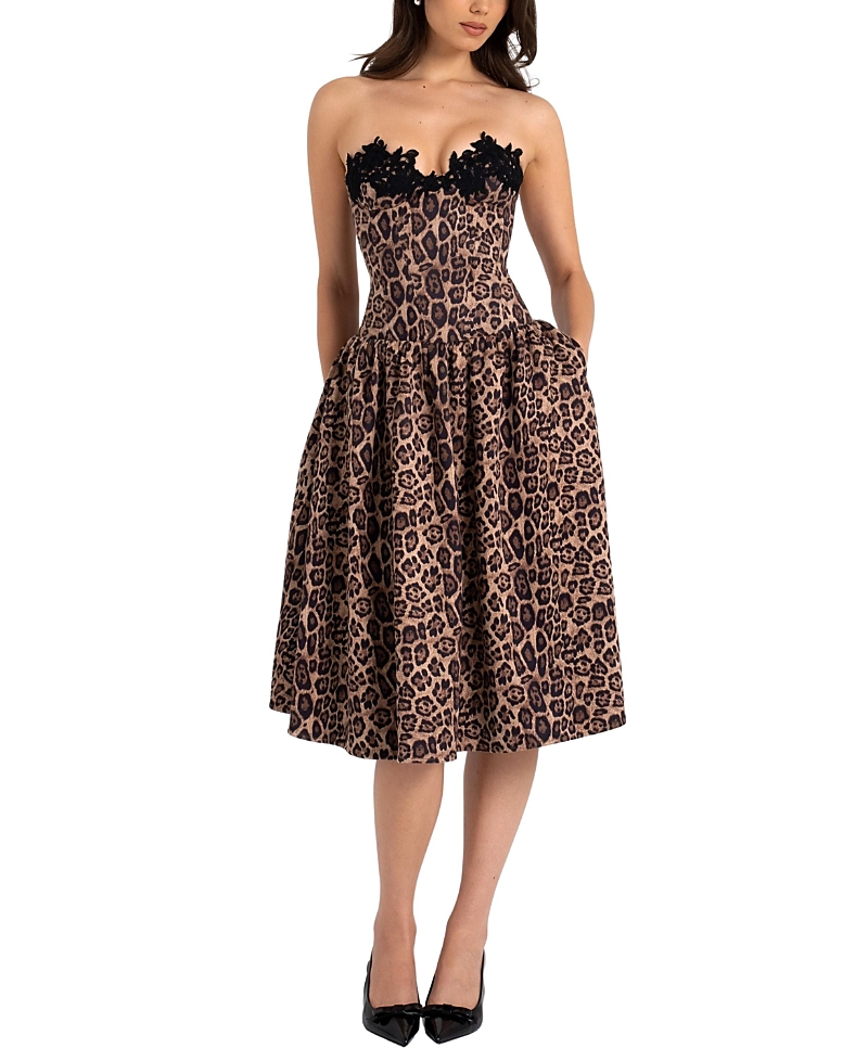 Miss Circle Uchenna Cheetah Print Stretchy Strapless Midi Dress