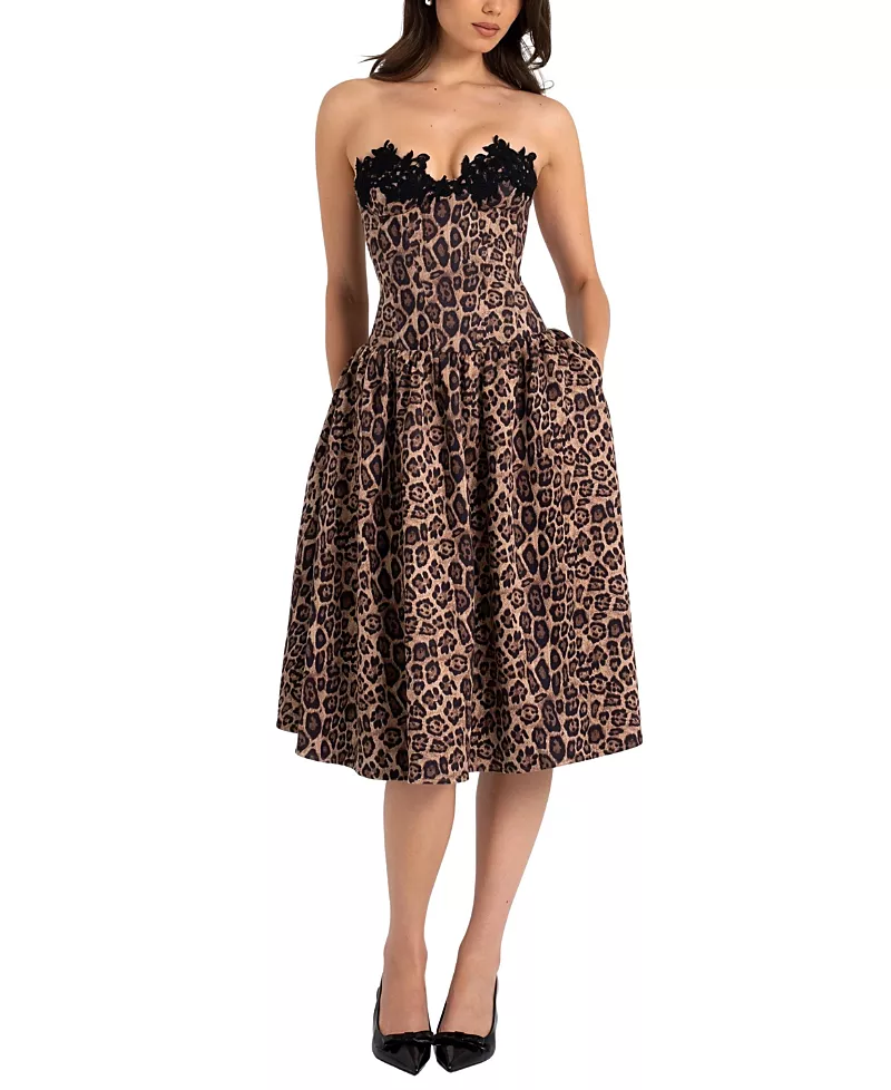 Miss Circle Uchenna Cheetah Print Stretchy Strapless Midi Dress