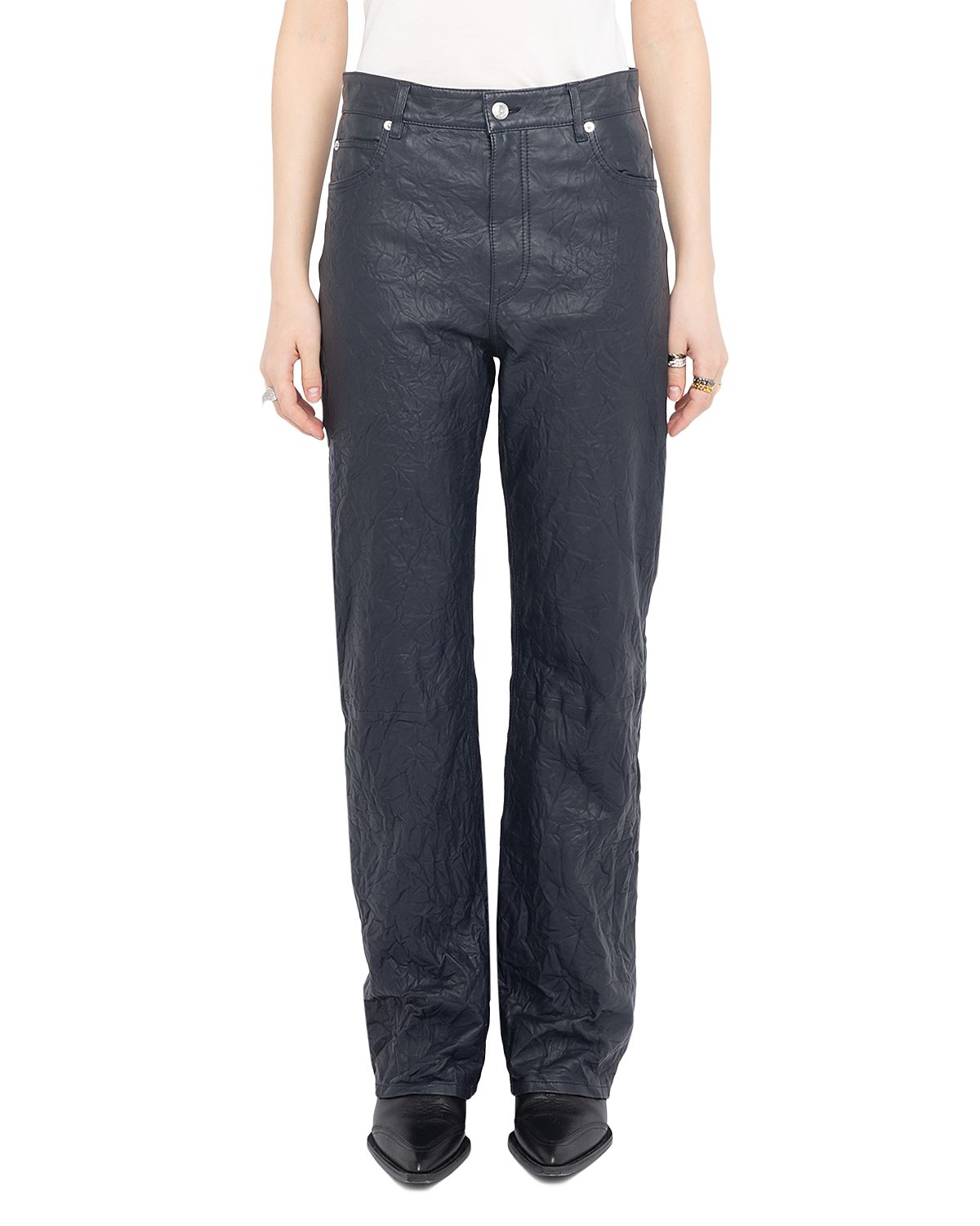 Zadig & Voltaire Evy Crinkled Leather Flared Pants