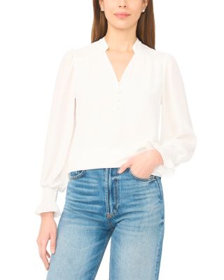 Half Placket Smocked Top