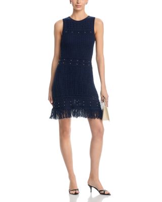 Beaded Fringe Knit Shell Dress