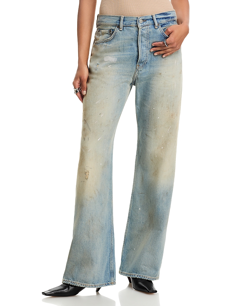 Acne Studios Paint Splatter Wide Leg Jeans in Light Blue