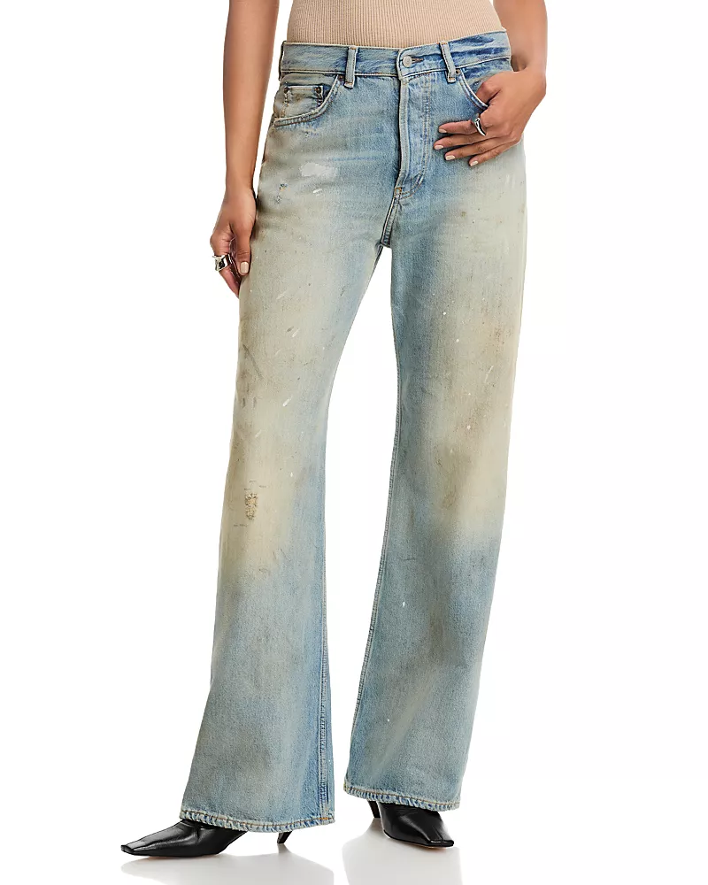 Acne Studios Paint Splatter Wide Leg Jeans in Light Blue
