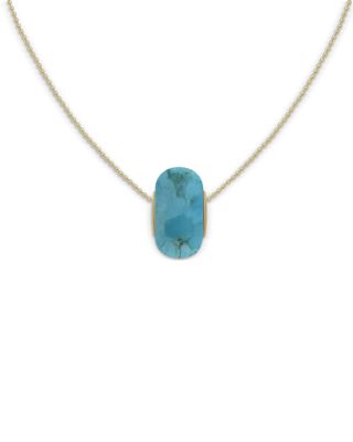 14K Yellow Gold Compressed Turquoise Rondelle Pendant Necklace, 16-18" - Exclusive