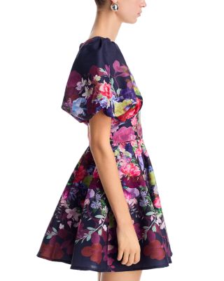 Placed Floral V Neck Mini Dress - Exclusive