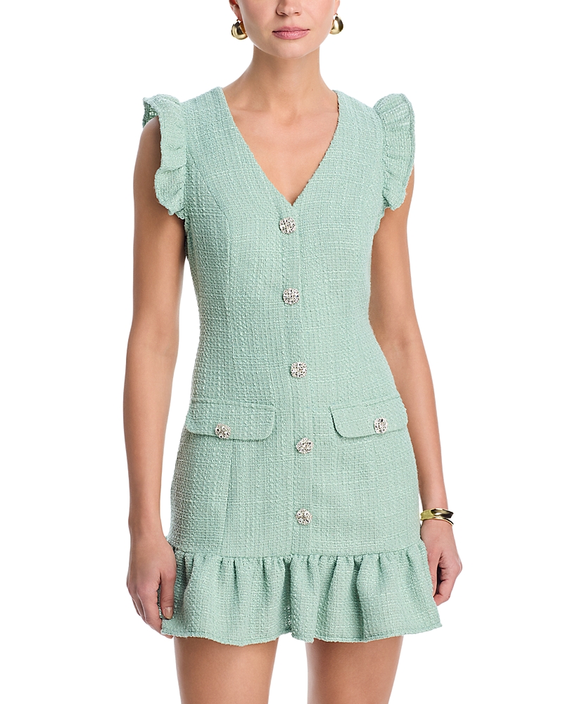 Aqua Tweed Flounce Mini Dress - Exclusive