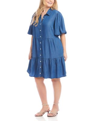 Plus Size Puff Sleeve Tiered Shirt Dress