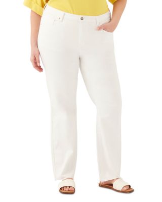 Plus Size Raw Hem Straight Jeans in Off White