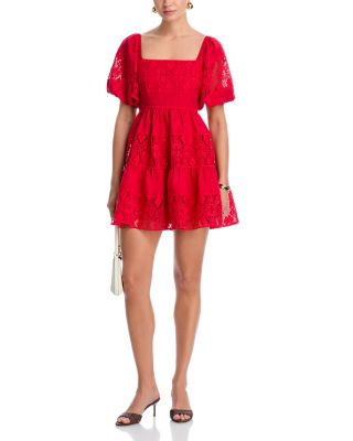 Lace Inset Puff Sleeve Mini Dress - Exclusive