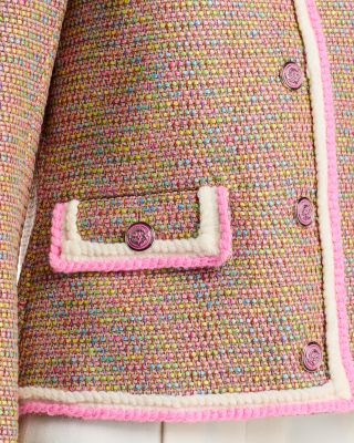 Braided Trim Crewneck Button Down Jacket