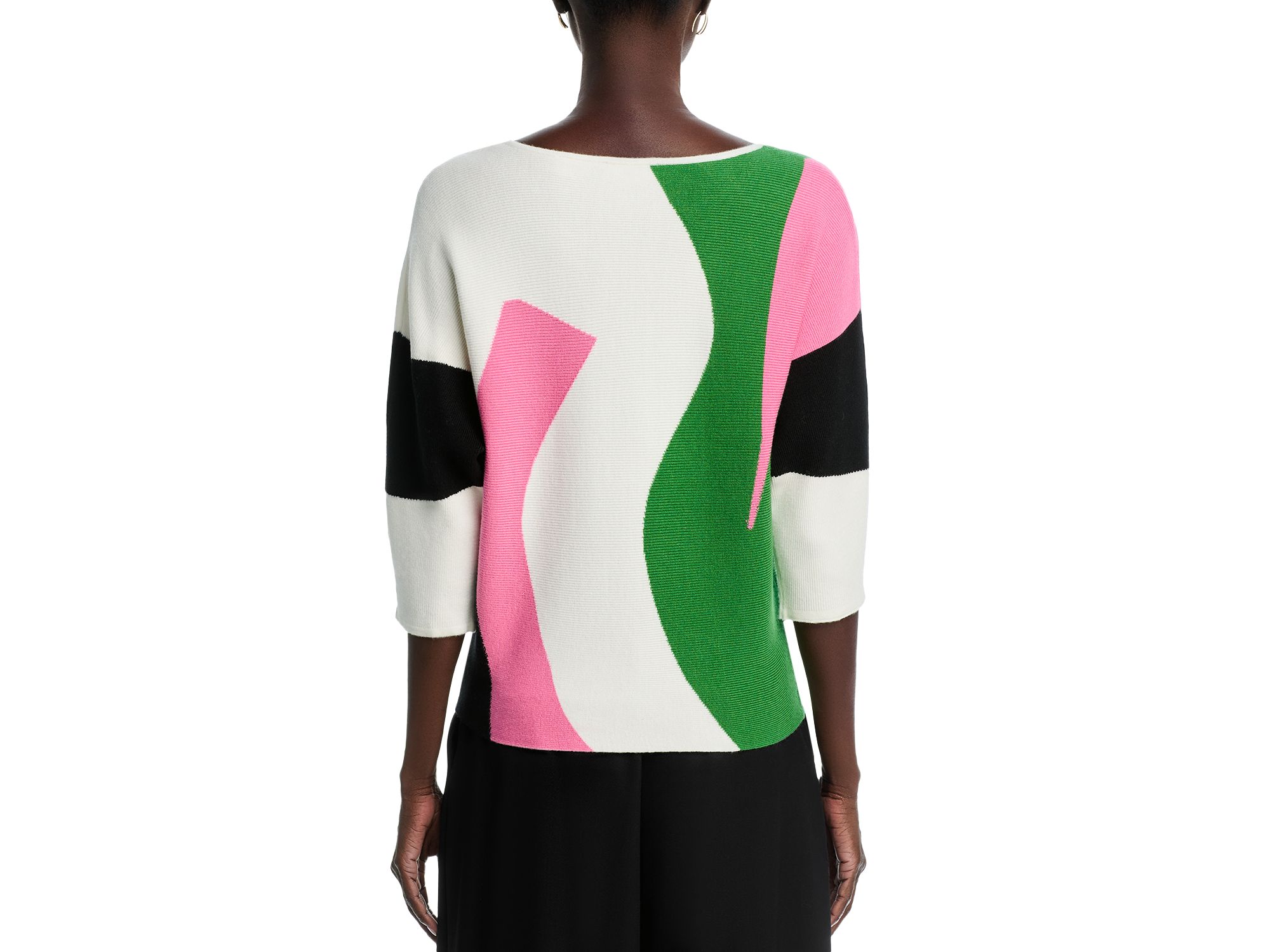 Three Quarter Dolman Sleeve Boat Neck Abstract Stained Glass Colorblock Pullover Sweater — Image 3