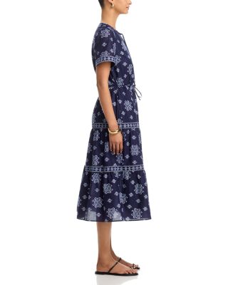Coastal Tiles Short Sleeve Midi Dress