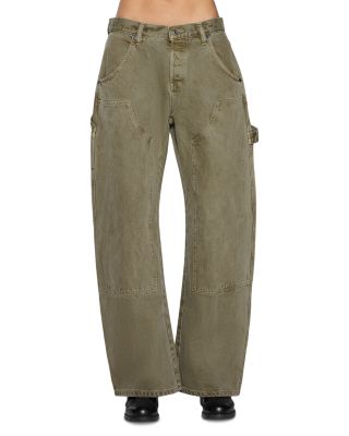 Enzo High Rise Double Knee Carpenter Jeans in Faded Army