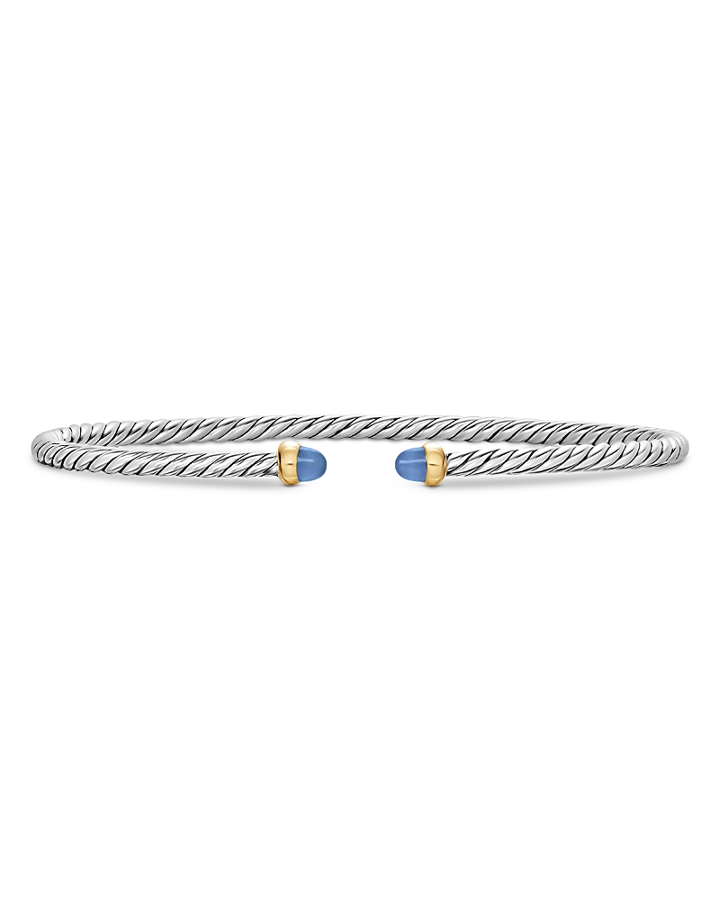 Micro Cable Flex Bracelet in Sterling Silver with 14K Yellow Gold and Blue Sapphires, 2.6mm