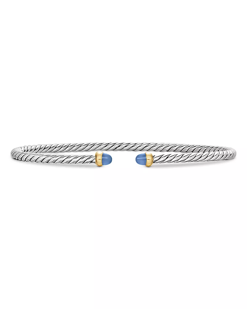 Micro Cable Flex Bracelet in Sterling Silver with 14K Yellow Gold and Blue Sapphires, 2.6mm