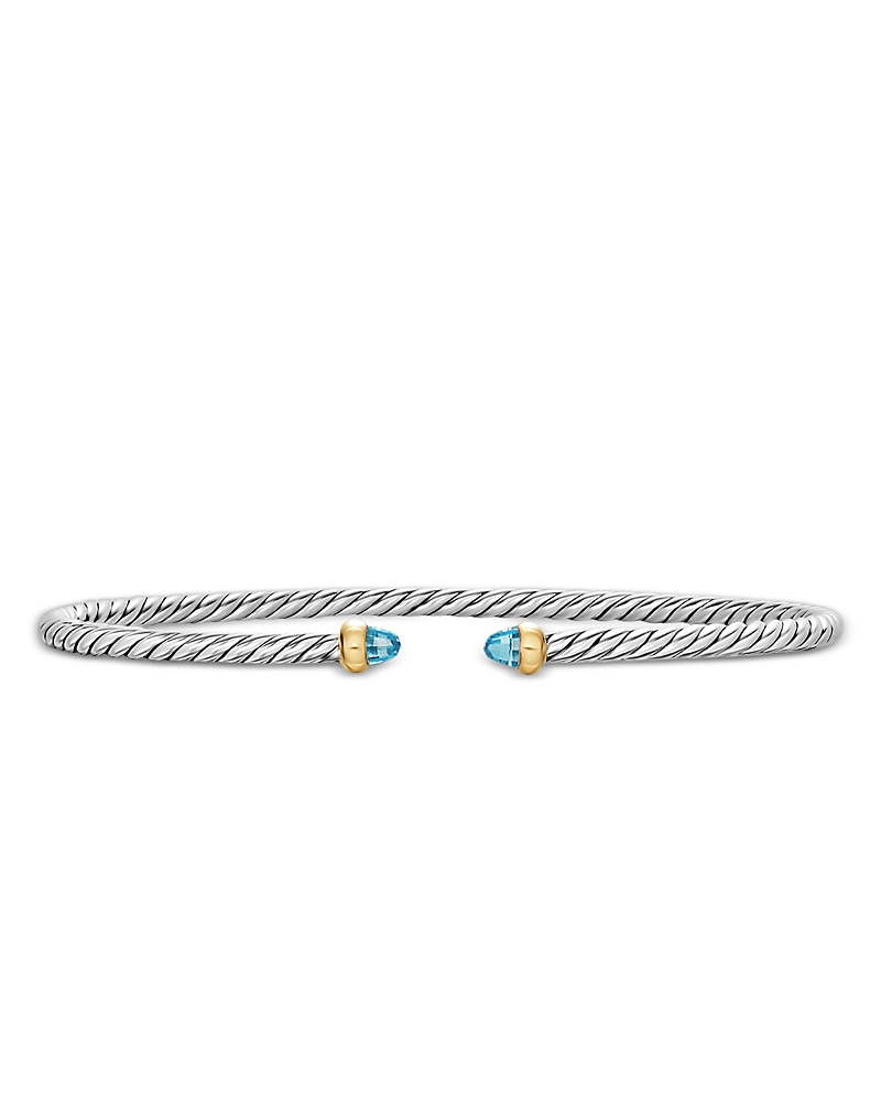 Micro Cable Flex Bracelet in Sterling Silver with 14K Yellow Gold and Blue Topaz, 2.6mm