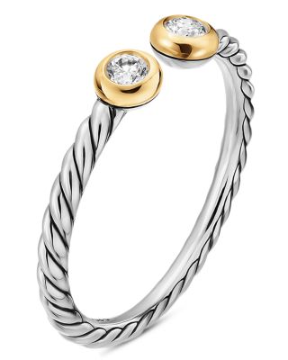 Cable Open Round Ring in Sterling Silver with 18K Yellow Gold and Diamonds, 3.9mm
