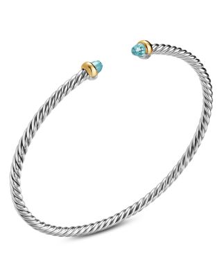 Micro Cable Flex&reg; Bracelet in Sterling Silver with 14K Yellow Gold and Aquamarine, 2.6mm