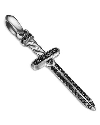Men's Pav&eacute; Sword Amulet in Sterling Silver with Black Diamonds, 41.3mm