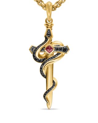 Men's Ouroboros Snake Amulet in 18K Yellow Gold with Ruby and Black Diamonds, 48mm