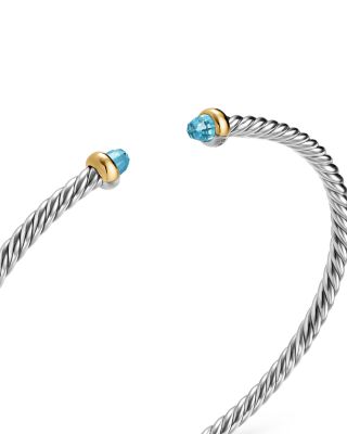 Micro Cable Flex&reg; Bracelet in Sterling Silver with 14K Yellow Gold and Blue Topaz, 2.6mm