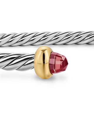 Micro Cable Flex&reg; Bracelet in Sterling Silver with 14K Yellow Gold and Rhodolite Garnet