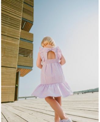  Girls' Sleeveless Flutter Ruffles Striped Dress - Big Kid