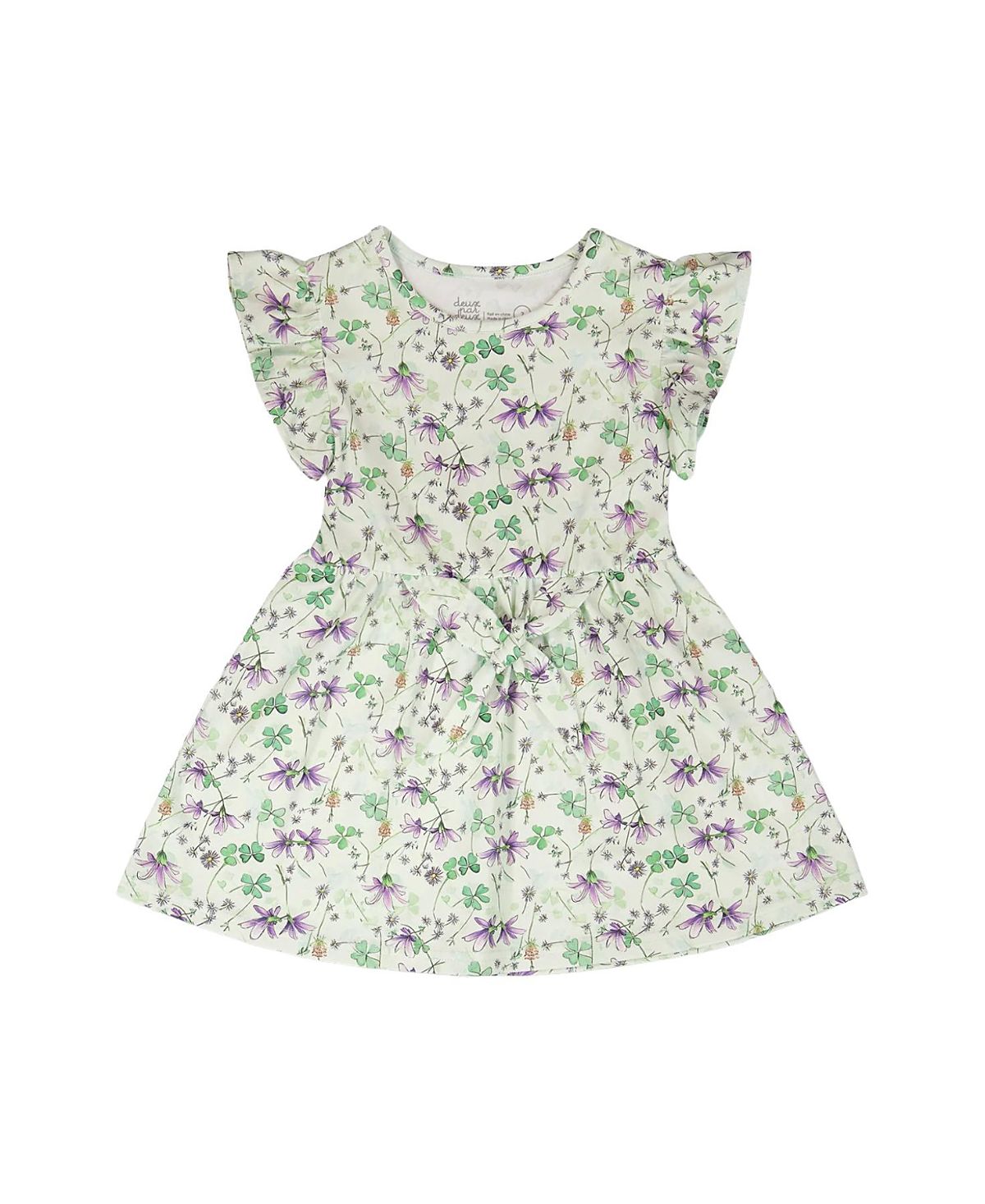 Deux par Deux Girls' Jersey Flutter Sleeves Flowers Dress - Little Kid
