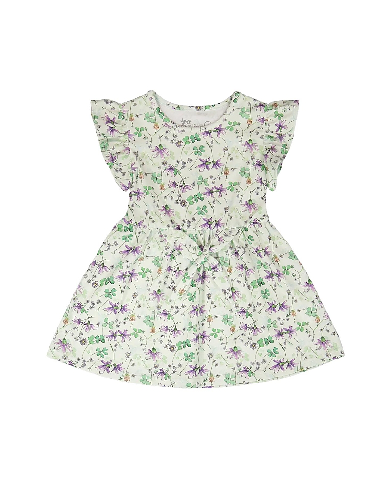 Deux par Deux Girls' Jersey Flutter Sleeves Flowers Dress - Little Kid