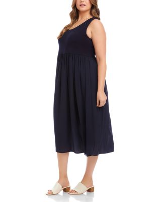 Plus Size Sleeveless Contrast Midi Dress