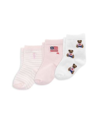 Girls' Sitting Flag Bear Socks, 3 Pack - Baby