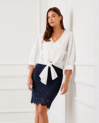Blouson Sleeve Tie Front Top