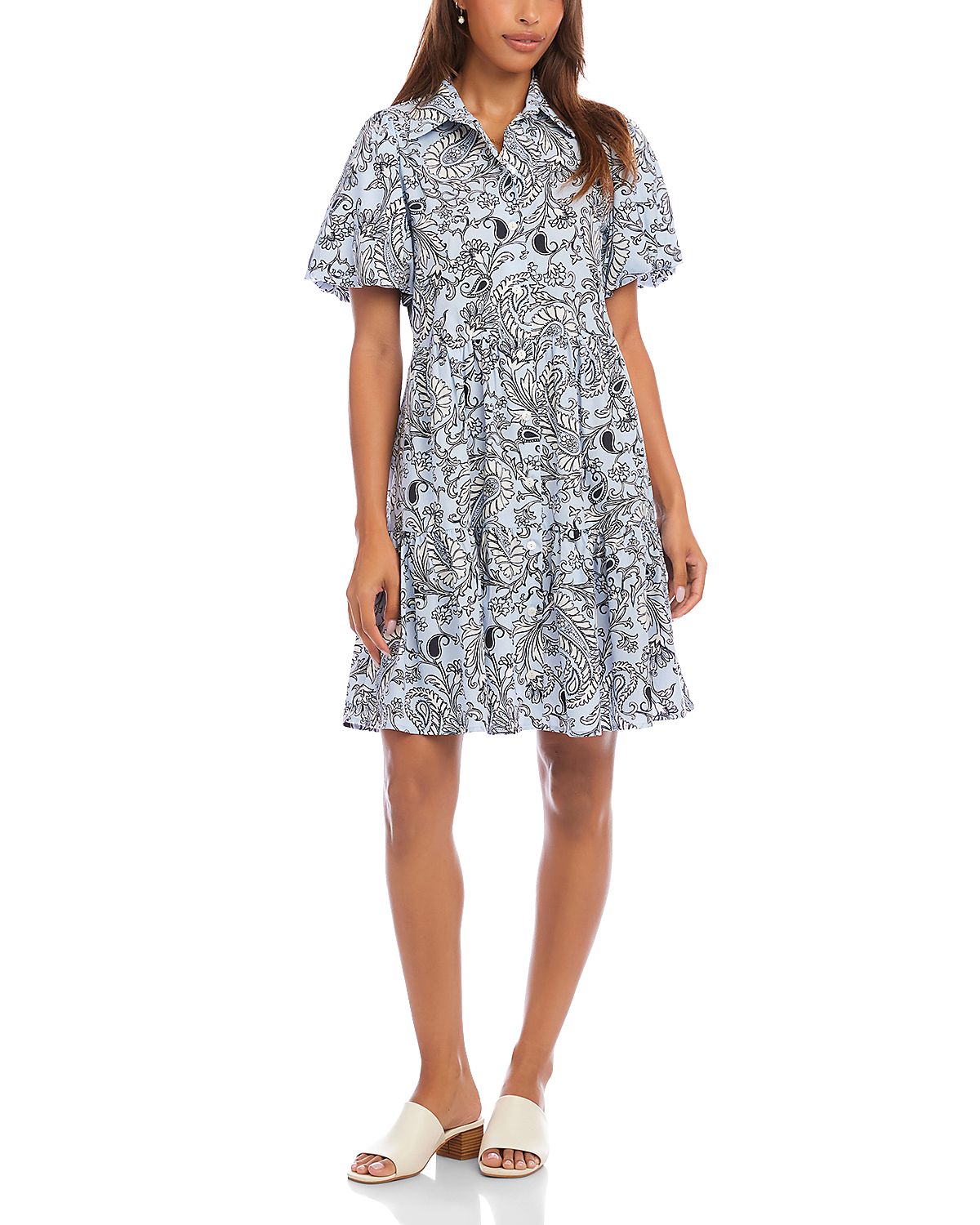Karen Kane Puff Sleeve Tiered Shirtdress