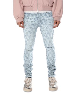 Skinny Jacquard Monogram Jeans in Light Indigo