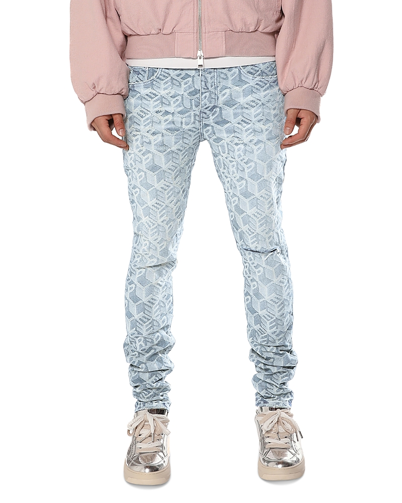 Purple Brand Skinny Jacquard Monogram Jeans in Light Indigo