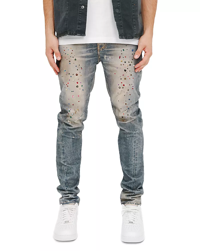 Purple Brand Skinny Jewel Print Jeans in Light Indigo
