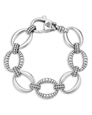 Sterling Silver Signature Caviar Oval Fluted Link Bracelet