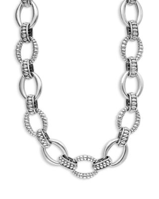 Sterling Silver Signature Caviar Oval Fluted Link Necklace, 18"