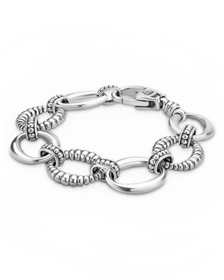 Sterling Silver Signature Caviar Oval Fluted Link Bracelet