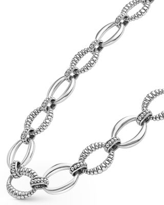 Sterling Silver Signature Caviar Oval Fluted Link Necklace, 18"