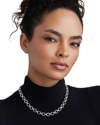 Sterling Silver Signature Caviar Oval Fluted Link Necklace, 18"