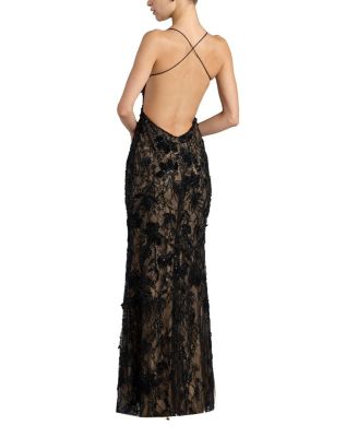 Floral Embroidered Sleeveless Open Back Gown