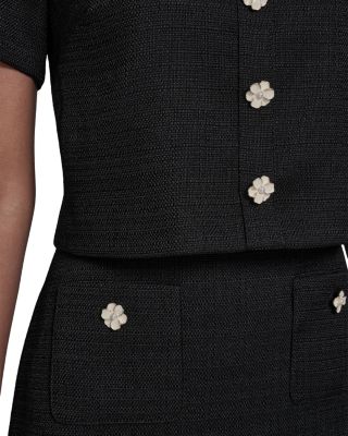 Flower Button Short Sleeve Summer Tweed Dress