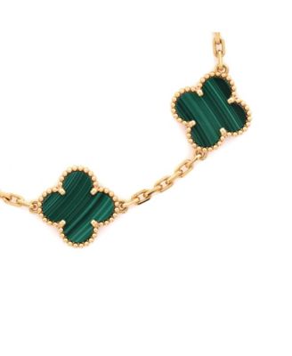 Vintage-like Alhambra 5 Motifs Bracelet 18K Gold and Malachite