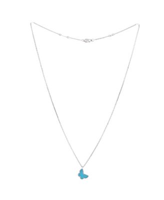  Sweet Alhambra Butterfly Pendant Necklace 18K White Gold with Turquoise, 15.5"