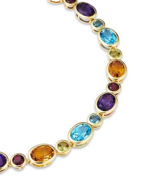 Multi Gemstone Mixed Cut Link Bracelet in 14K Yellow Gold