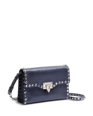 Small Rockstud & Rhinestone Leather Shoulder Bag