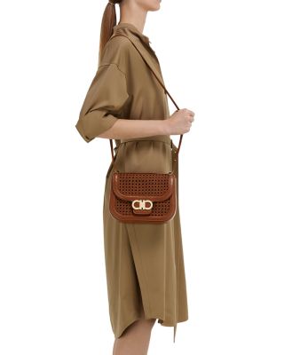 Double Gancini Extra Small Woven Leather Crossbody 