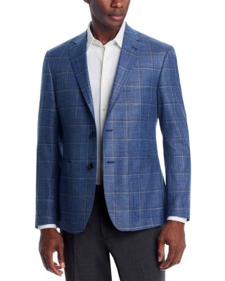 Loro Piana Fabric Wool, Silk, & Linen Windowpane Unstructured Regular Fit Sport Coat - Exclusive
